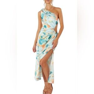 Petal & Pup Leighton Floral Print Asymmetric Cutout Dress